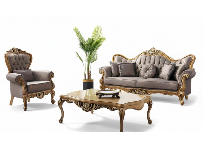 Polstersofa Chesterfield Garnitur Sofagarnitur Stoffssofa Grau Set Nei