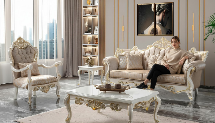Stoffcanapé Polstercanapé Garnitur Canapé-Garnitur Gro Chesterfield Set Canapé