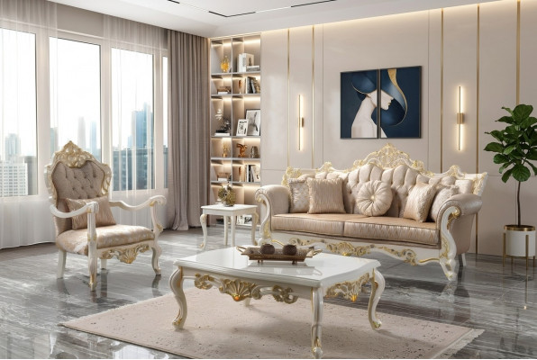 Stoffcanapé Polstercanapé Garnitur Canapé-Garnitur Gro Chesterfield Set Canapé