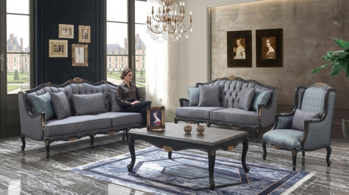 Sofa Sofagarnitur Canapé Stoffsofa Polstersofa Grom Chesterfield Set