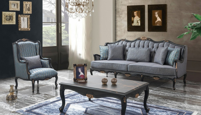 Sofa Sofagarnitur Canapé Stoffsofa Polstersofa Grom Chesterfield Set