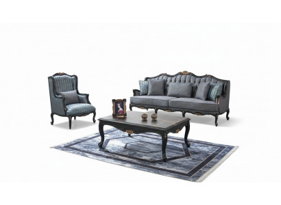Sofa Sofagarnitur Canapé Stoffsofa Polstersofa Grom Chesterfield Set