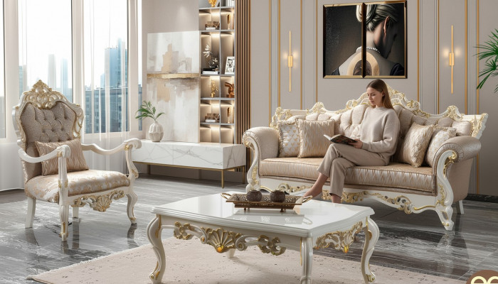 Luxus Couchgarnitur Garnitur Polstersofa Chesterfield Stoff Sofa Beige