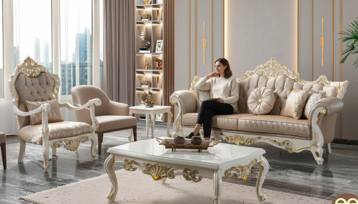 Couchegarnitur Garnitur Polstersofa Chesterfield Luxus Stoff Sofa Beige
