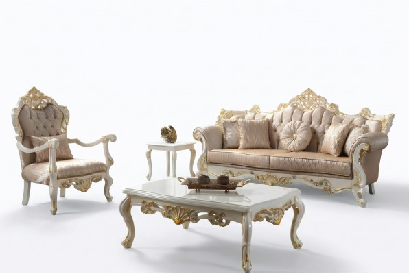 Couchegarnitur Garnitur Polstersofa Chesterfield Luxus Stoff Sofa Beige