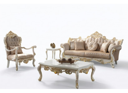 Couchegarnitur Garnitur Polstersofa Chesterfield Luxus Stoff Sofa Beige