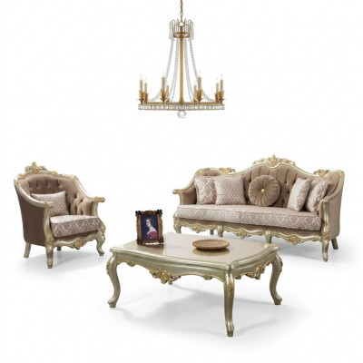Stoffcouch Polstercouch Garnitur Sofagarnitur Beige Chesterfield Set