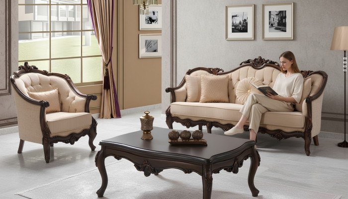 Polstersofa Sofa Sofasazgrupp Couch Stoffsofa Beige Chesterfield Set