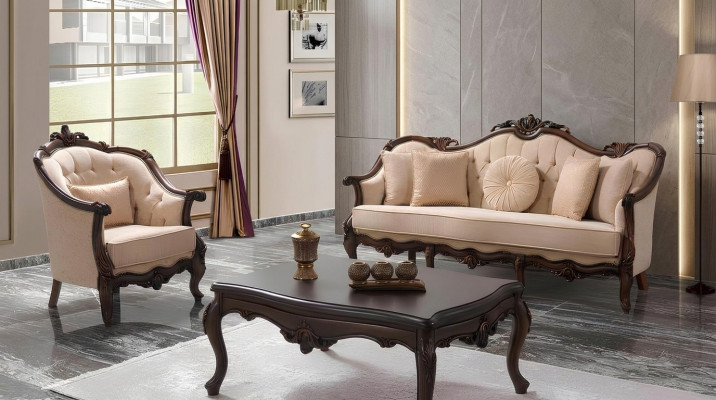 Polstersofa Sofa Sofasazgrupp Couch Stoffsofa Beige Chesterfield Set