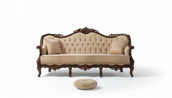 Dreisëtzer Sofa 3 Sëtz Stoffssofa Polstersofa Beige Stoff Chesterfield 235cm