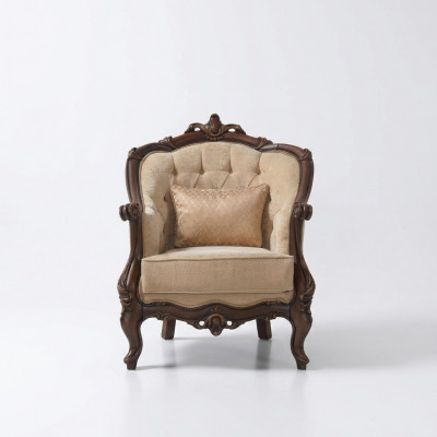 Fotell Ouerfotell Sëtz Stoff Beige Polyester Holz Wunnzëmmer Barock