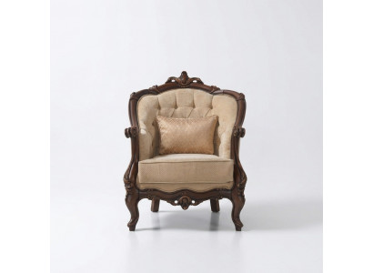 Fotell Ouerfotell Sëtz Stoff Beige Polyester Holz Wunnzëmmer Barock