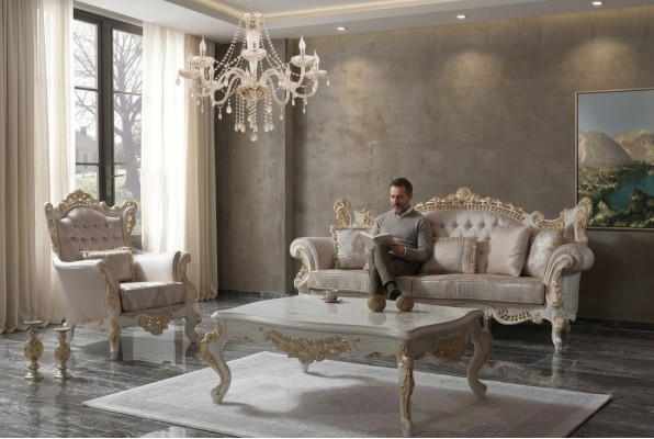 Luxus Sofa-Garnitur Komplett Couchgarnitur Beige Polstersofa Stoffsofa