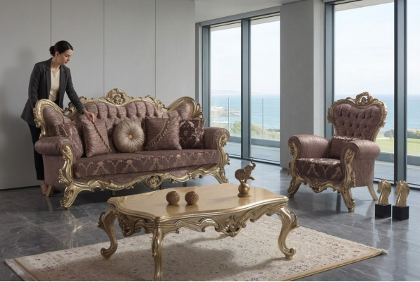 Sofagarnitur Polstersofa Sofa Couch Violett Stoffsofa Chesterfield Set 3+1
