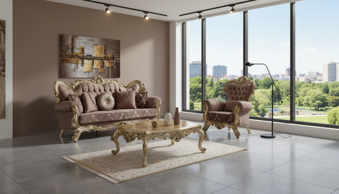 Sofagarnitur Polstersofa Sofa Couch Violett Stoffsofa Chesterfield Set 3+1
