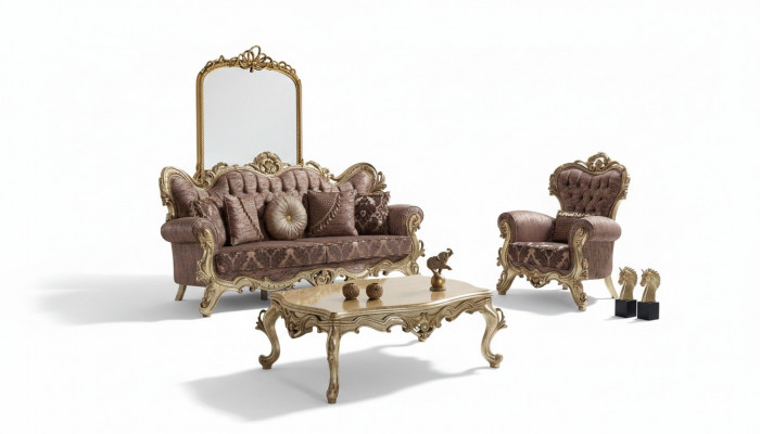 Sofagarnitur Polstersofa Sofa Couch Violett Stoffsofa Chesterfield Set 3+1