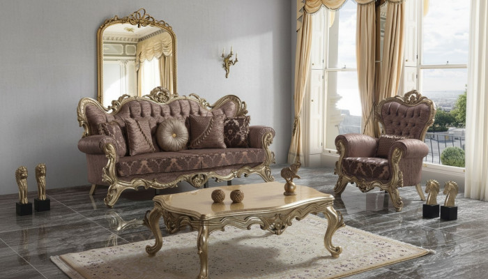 Chesterfield Kanapé Garnitur Polstersofa Sofa Canapé Lila Stoffsmaxime Set