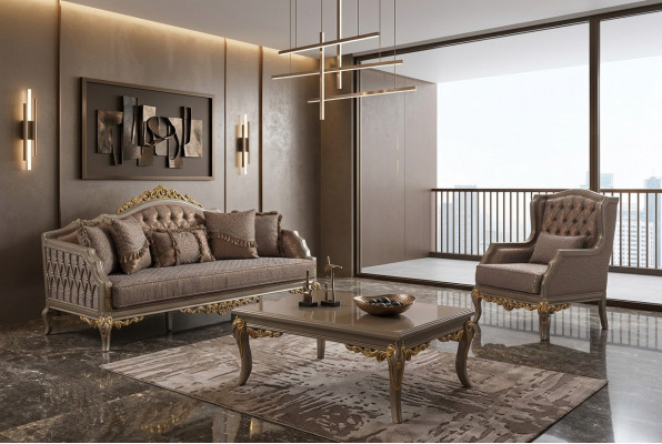 Canapé Komplette Couchgarnitur Sofagarnitur Sofa Stoffsofa Braun