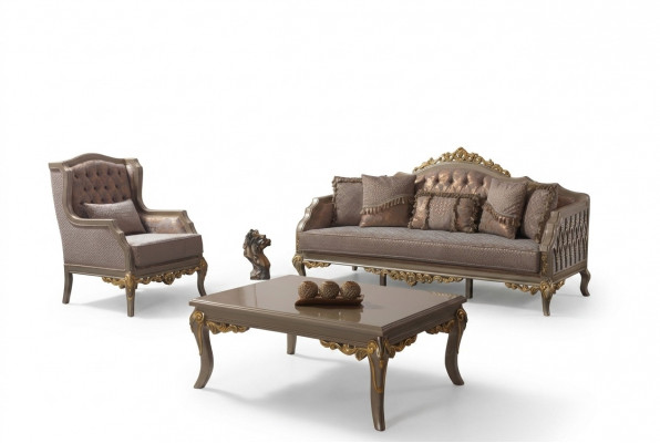 Canapé Komplette Couchgarnitur Sofagarnitur Sofa Stoffsofa Braun