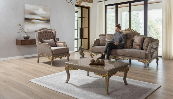Canapé Set Polstersofa Sofa Couch Braun Stoffsofa Chesterfield Set Couchen