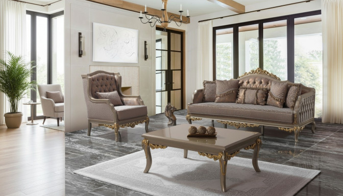 Canapé Set Polstersofa Sofa Couch Braun Stoffsofa Chesterfield Set Couchen