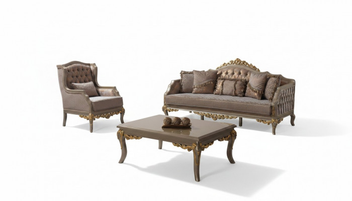 Canapé Set Polstersofa Sofa Couch Braun Stoffsofa Chesterfield Set Couchen