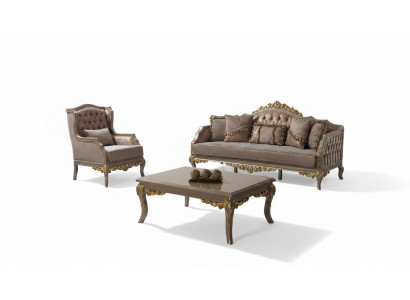 Canapé Set Polstersofa Sofa Couch Braun Stoffsofa Chesterfield Set Couchen