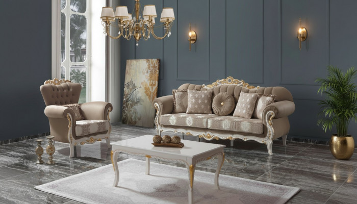 Sofagarnitur Polstersofa Sofa Canapé Braun Stoffsofa Chesterfield Set 3+1