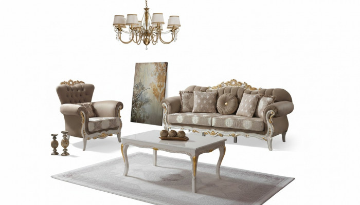 Sofagarnitur Polstersofa Sofa Canapé Braun Stoffsofa Chesterfield Set 3+1