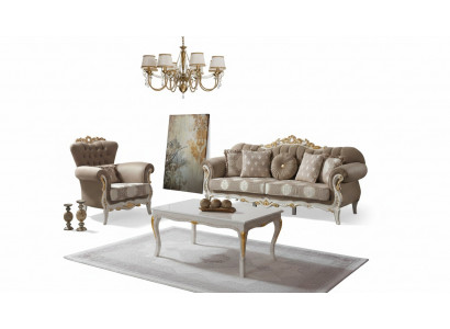 Sofagarnitur Polstersofa Sofa Canapé Braun Stoffsofa Chesterfield Set 3+1