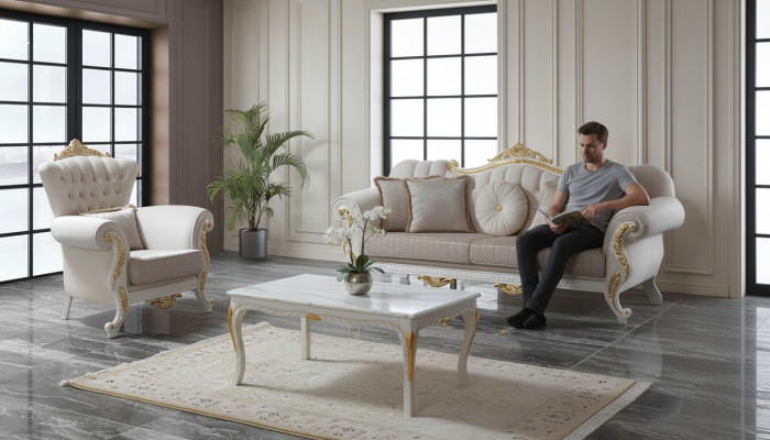 Garnitur Sofa Polstersofa Chesterfield Sofagarnitur Stoff Sofa Beige Sofas