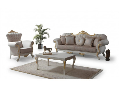 Garnitur Sofa Polstersofa Chesterfield Sofagarnitur Stoff Sofa Beige Sofas