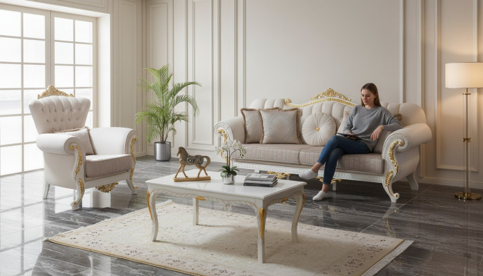 Luxus Sofagarnitur Komplett Couchgarnitur Beige Polstersofa Stoffsotfa