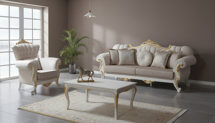 Luxus Sofagarnitur Komplett Couchgarnitur Beige Polstersofa Stoffsotfa