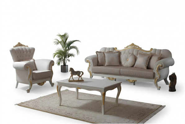 Luxus Sofagarnitur Komplett Couchgarnitur Beige Polstersofa Stoffsotfa