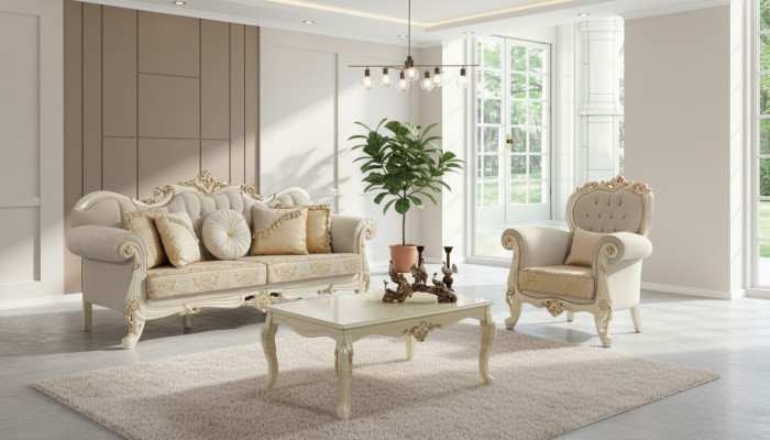 Canapé Polstersofa Sofa Sofagarnitur Stoffsofa Beige Chesterfield Set Canapéen
