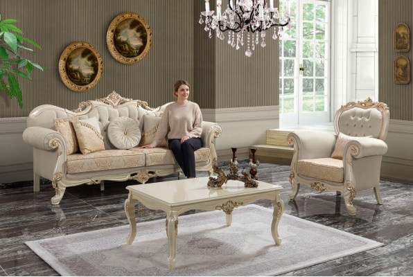 Luxus Sofasett Komplett Canapéset Beige Polstersofa Stoffsofa