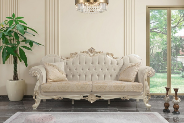Dreschplazssofa 3 Sëtz Stoffssofa Polstersofa Beige Stoff Chesterfield