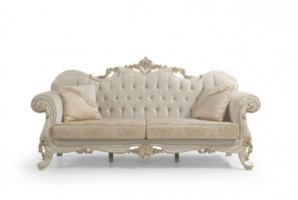 Dreschplazssofa 3 Sëtz Stoffssofa Polstersofa Beige Stoff Chesterfield