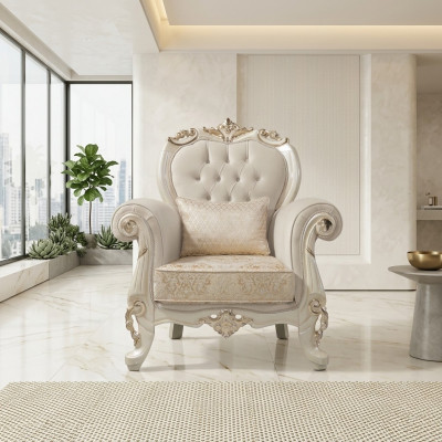 Een-Setzer Sessel Ouerensessel Setzer Stoff Beige Polyester Holz Barock