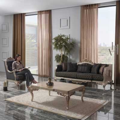 Wunnzëmmer Polstersëtzgrupp Polstersofa Sofa Chesterfield Set Gro Stoff