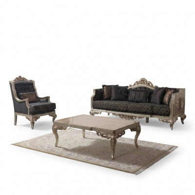 Wunnzëmmer Polstersëtzgrupp Polstersofa Sofa Chesterfield Set Gro Stoff