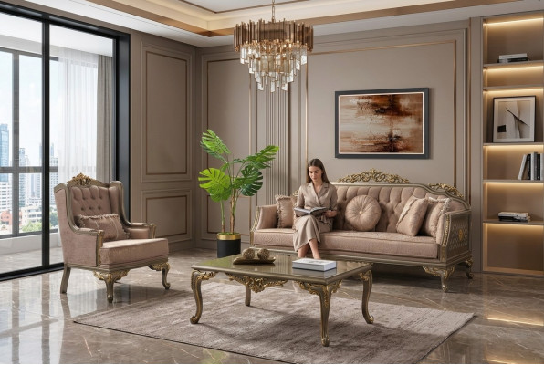 Luxus-Komplett-Couchgarnitur Sofagarnitur Stoffsofa Beige Polstersofa