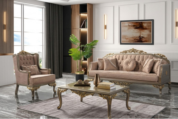 Luxus-Komplett-Couchgarnitur Sofagarnitur Stoffsofa Beige Polstersofa