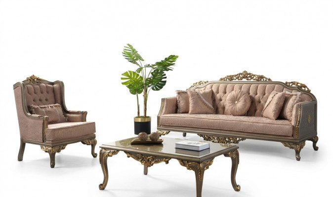 Luxus-Komplett-Couchgarnitur Sofagarnitur Stoffsofa Beige Polstersofa