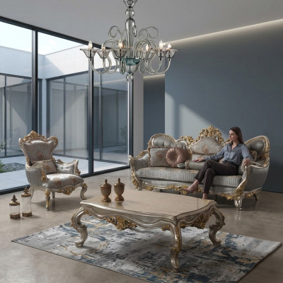 Luxus-Sofasët Komplett Couchsëtzt Grei Polstersofa Stoffsofa