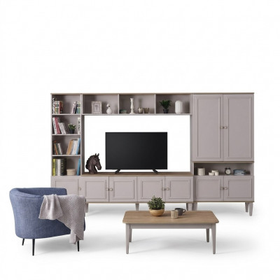 Fernsehwand Wunnzëmmertwand TV-Stänner Holz RTV Lowboard Gro Regal Set