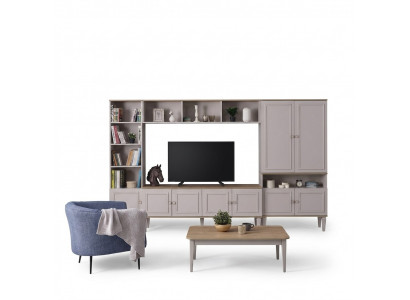 Fernsehwand Wunnzëmmertwand TV-Stänner Holz RTV Lowboard Gro Regal Set