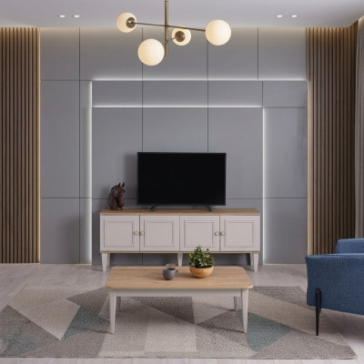 Kichenwohnzëmmer TV Ständer Couchdësch Holz Gro RTV Lowboard Set