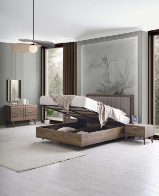Komplett Schlofzëmmermiwwel Duebelbett Holz 6-Stéck Schlofzëmmer Brong